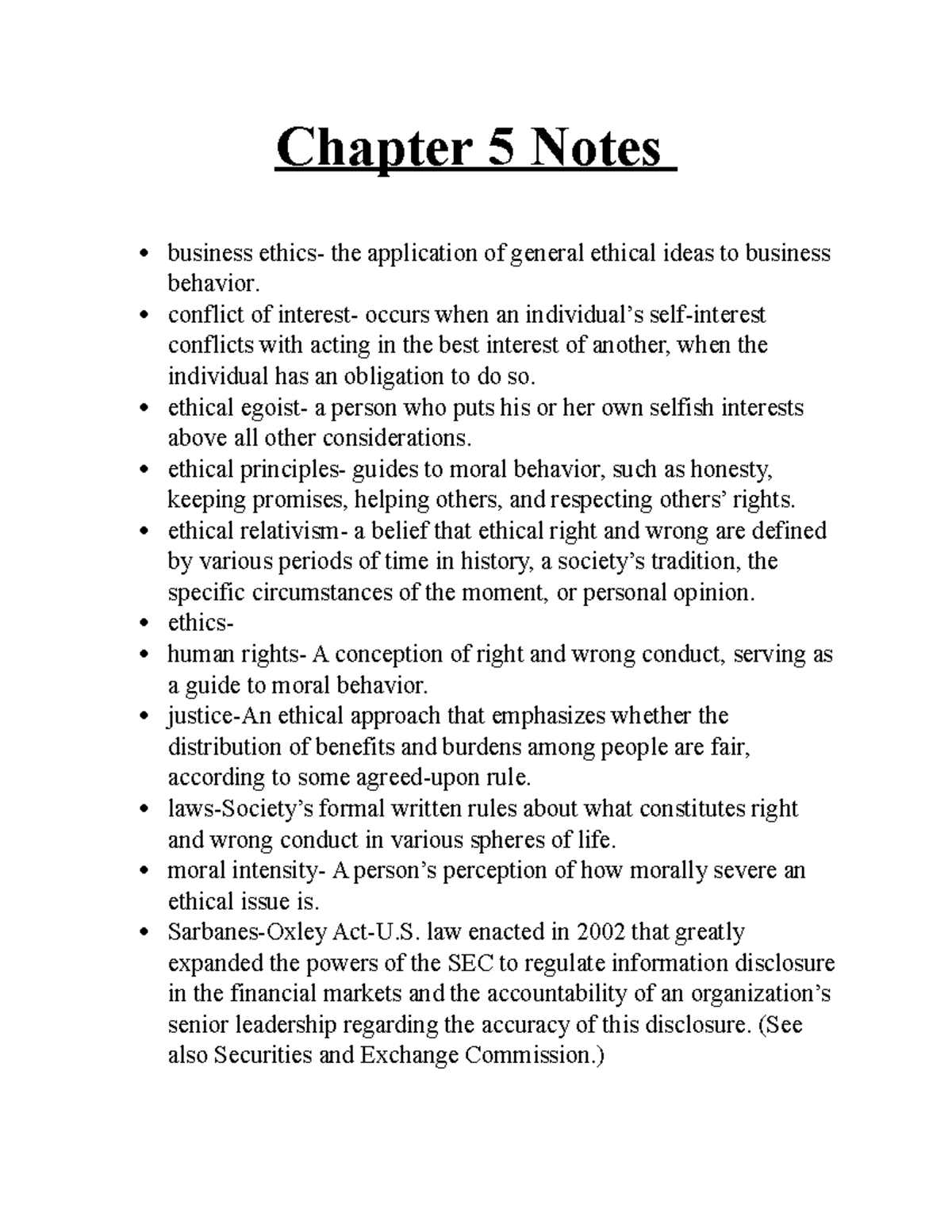 Chapter 5 -Business and Society - Chapter 5 Notes business ethics- the ...