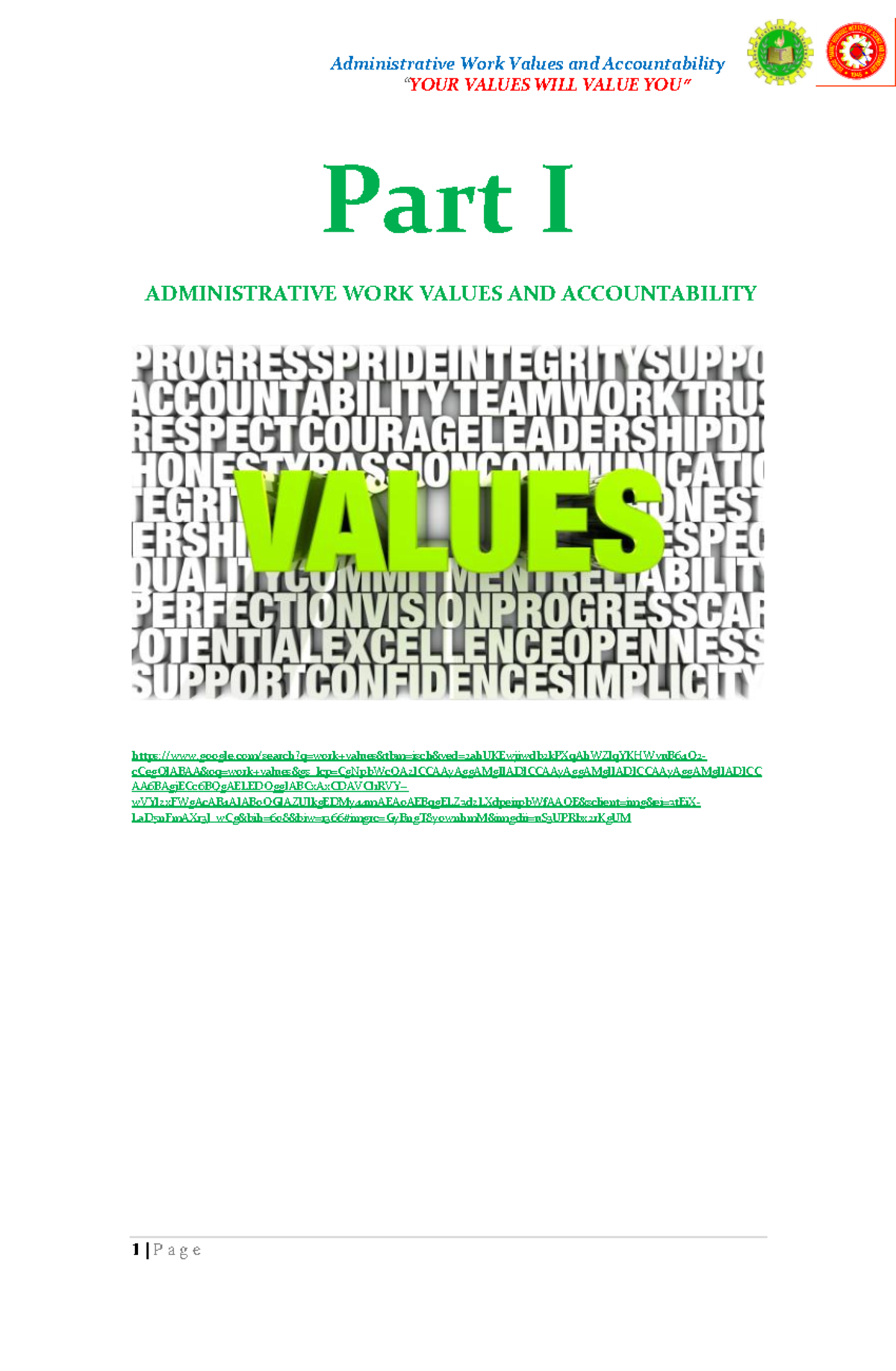 Administrative Work Values & Accountability Course Reflections - Studocu