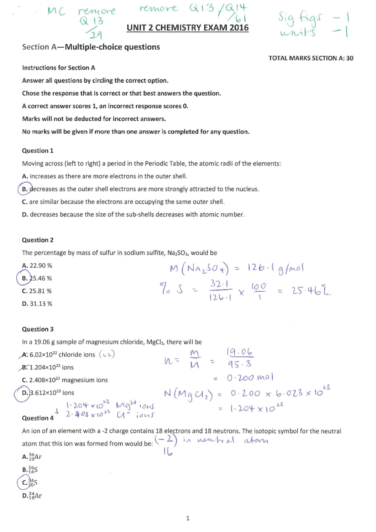 2016 Chemistry Sem 2 - Unit 2 Exam Solutions - Studocu