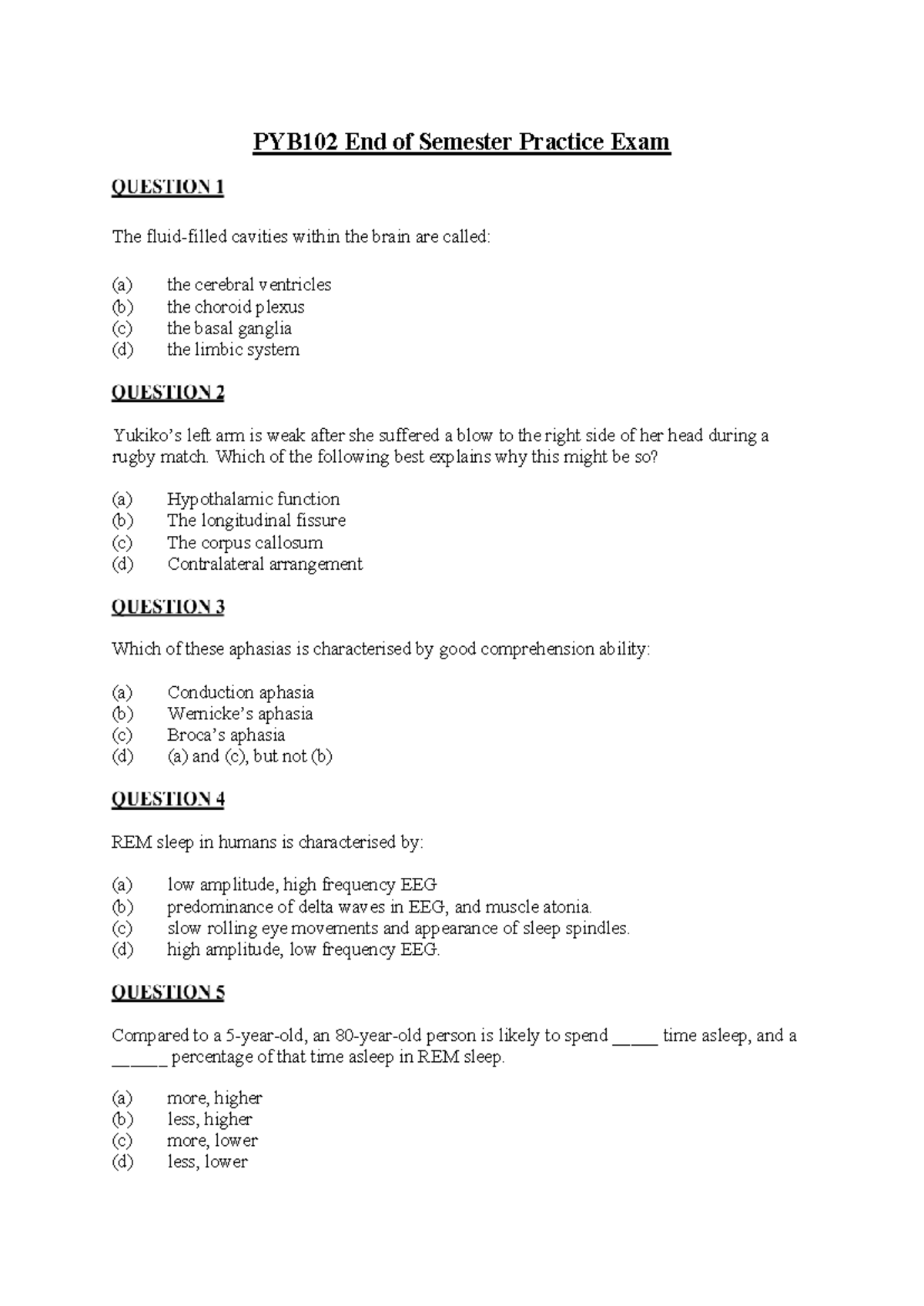 PYB102 End of Semester Practice Exam 2025: Key Concepts & Questions ...