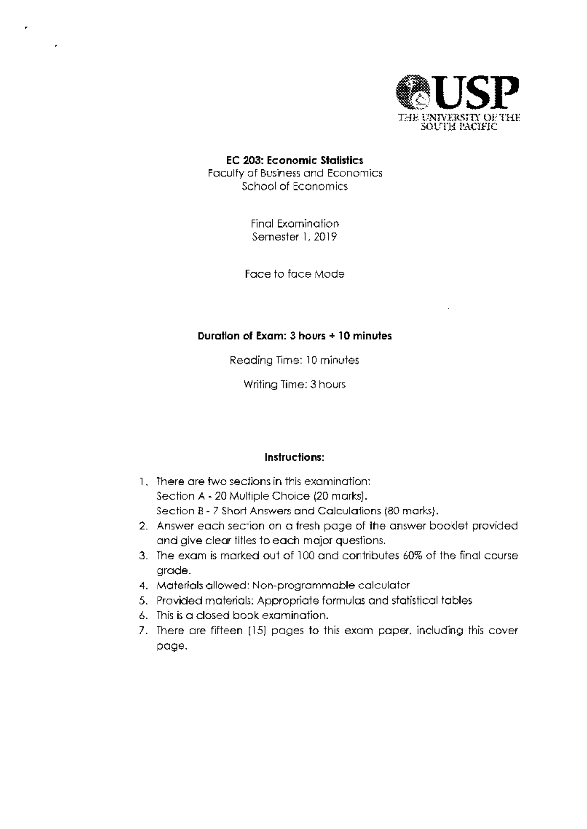 EC203 Final Exam - Practice Questions and Guidelines - Studocu