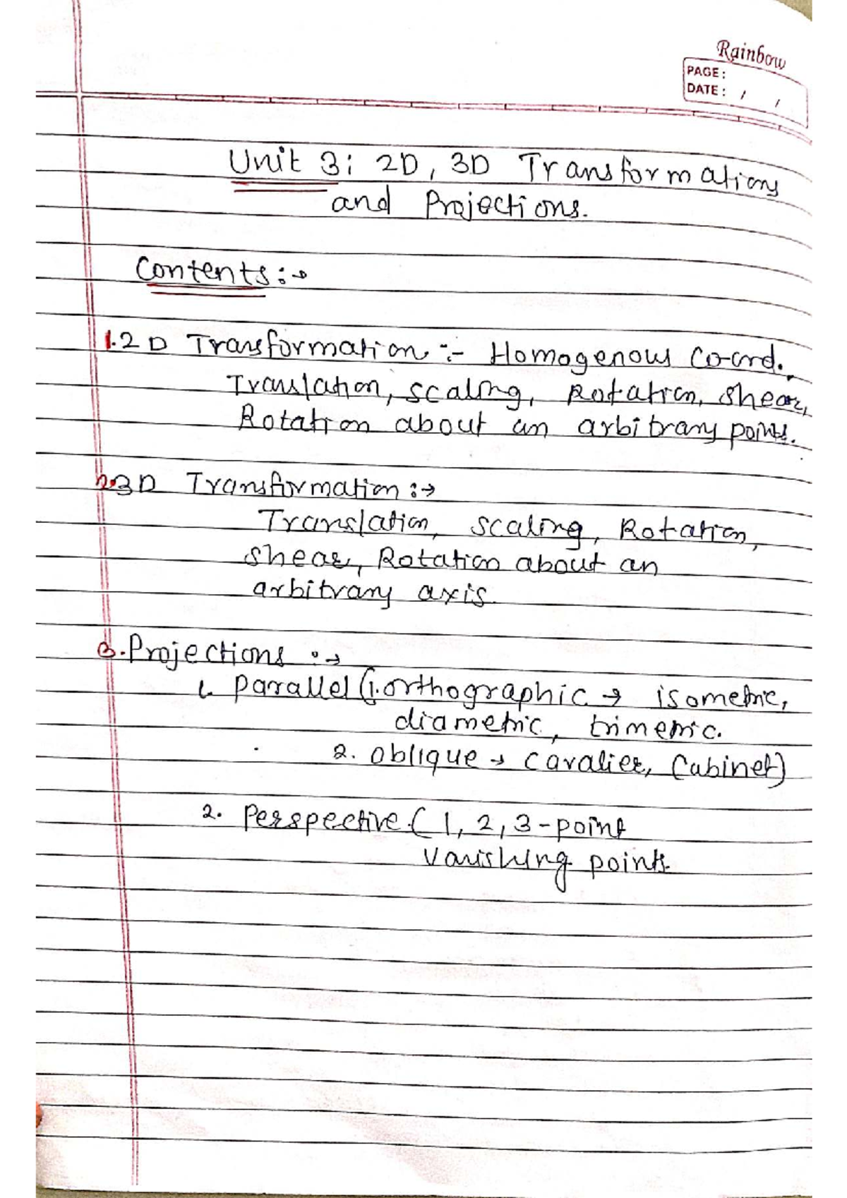 Unit 3 CG - 2D & 3D Transformations and Projections Notes - Studocu