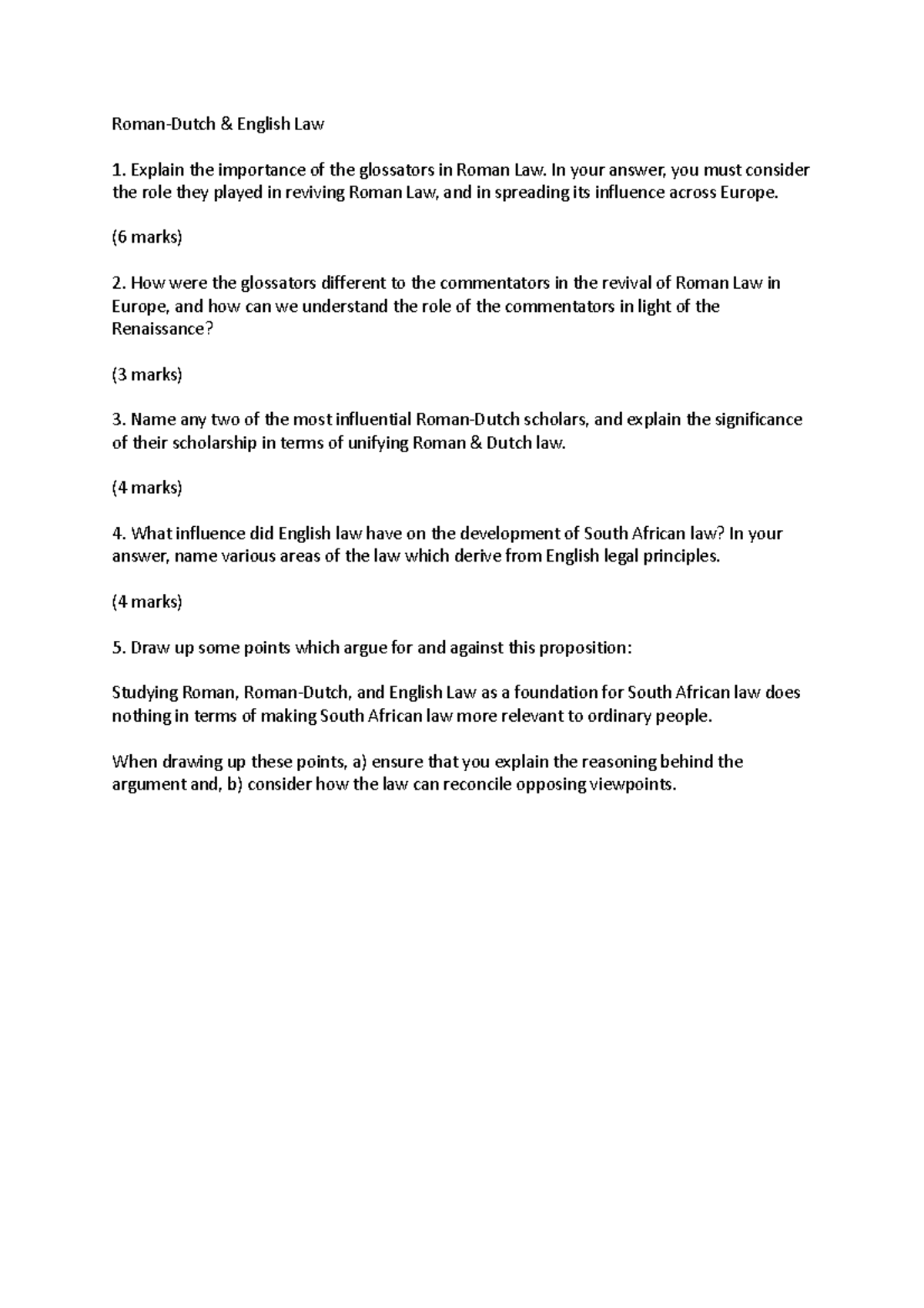 Roman Law Tut 2 Questions: Insights on Influences & Scholars - Studocu