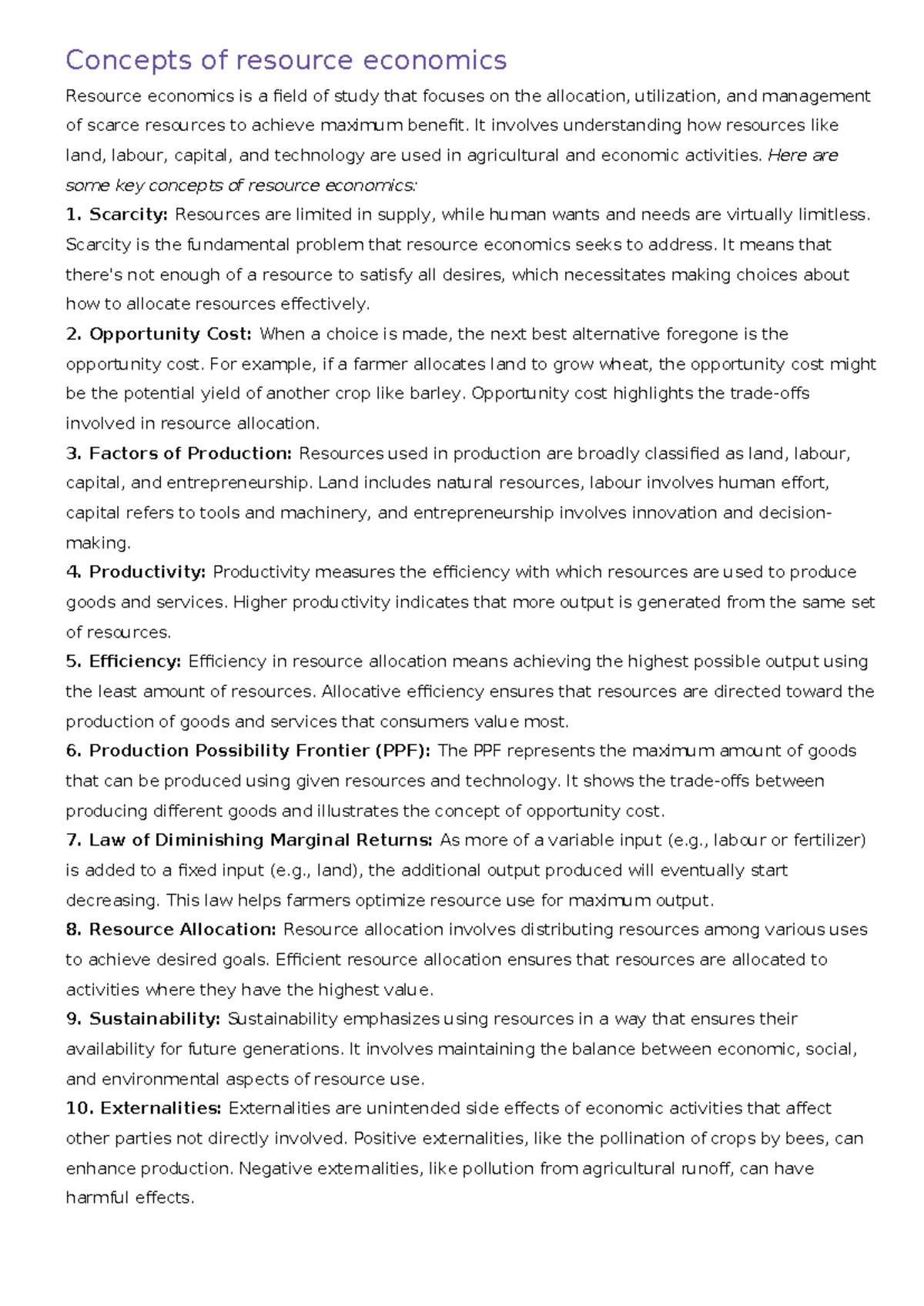 Resource Economics Concepts: Scarcity, Efficiency, and Externalities ...