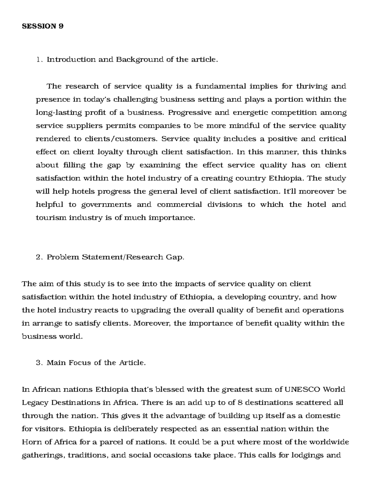 Balita Session 9 & 10 - Performance Task on Service Quality in QSTH ...