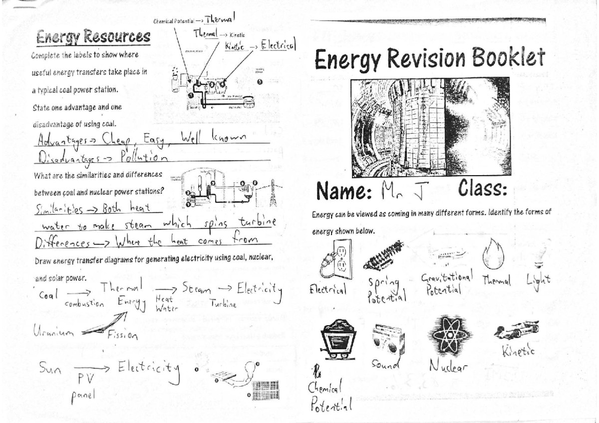 Energy Revision Booklet MS: Understanding Energy Transfers and ...