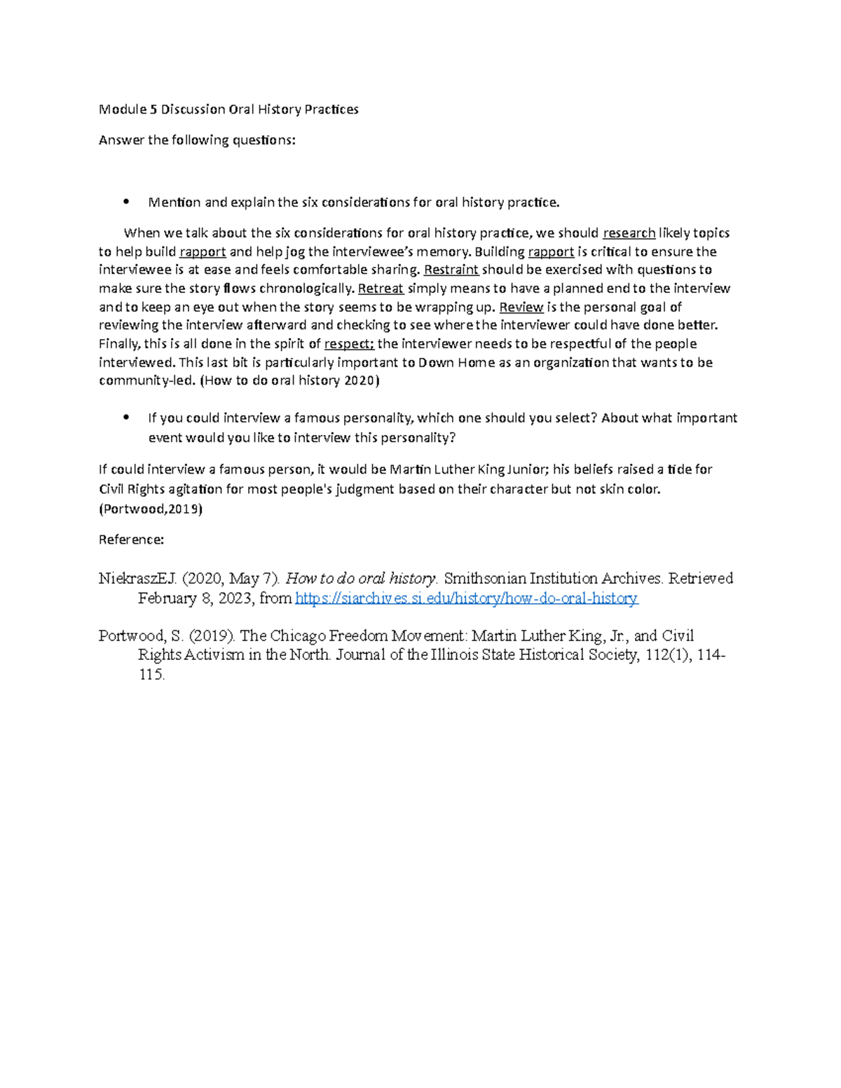 Module 5 Discussion Oral History Practices - Module 5 Discussion Oral ...