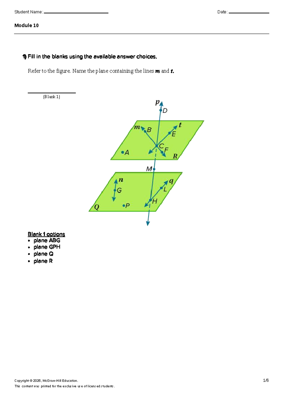 Module 10: Geometry Fill-in-the-Blank Exercises and Coordinate Problems ...