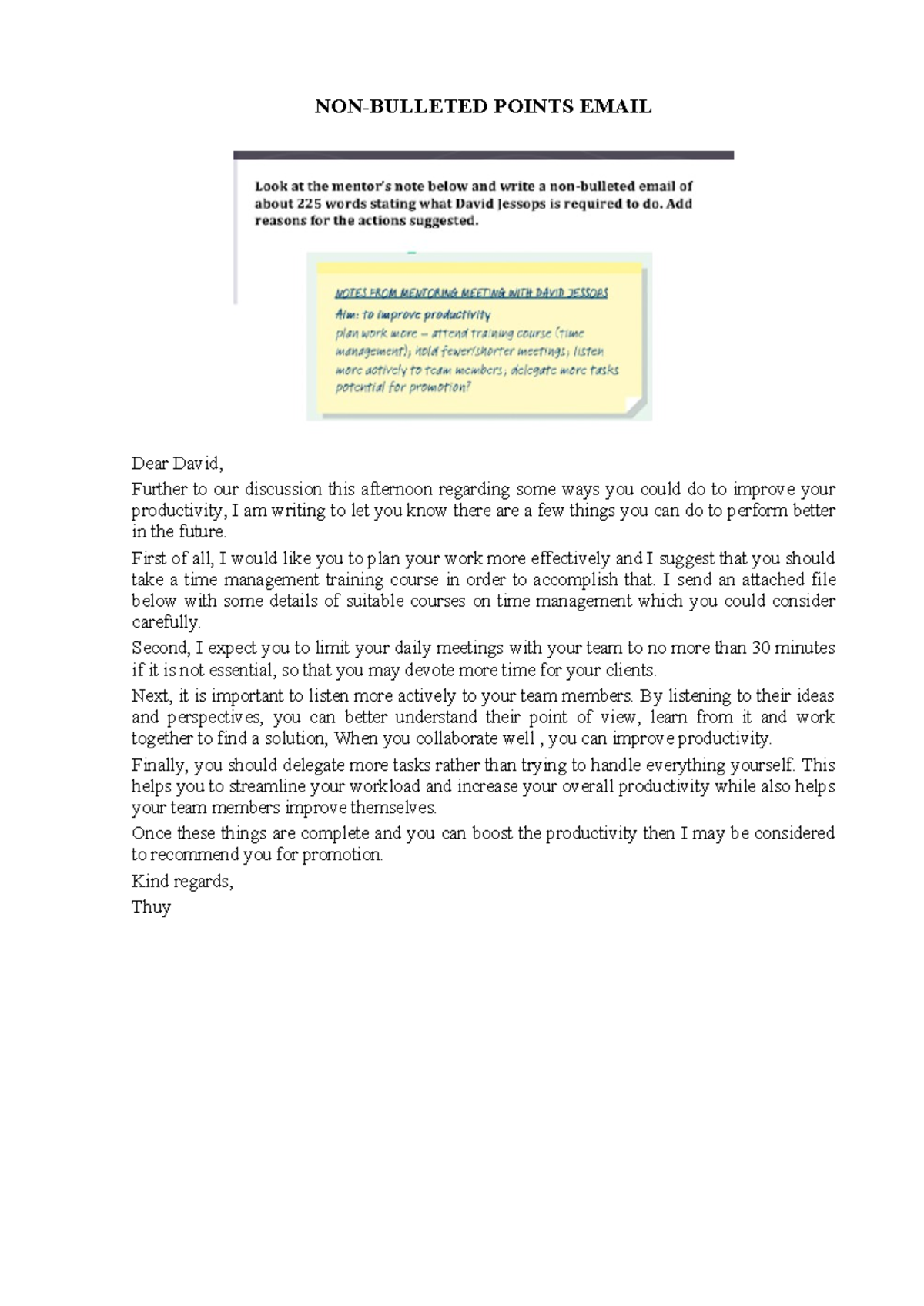 Email Guidance on Improving Productivity for TAHT 4 b2+ - Studocu