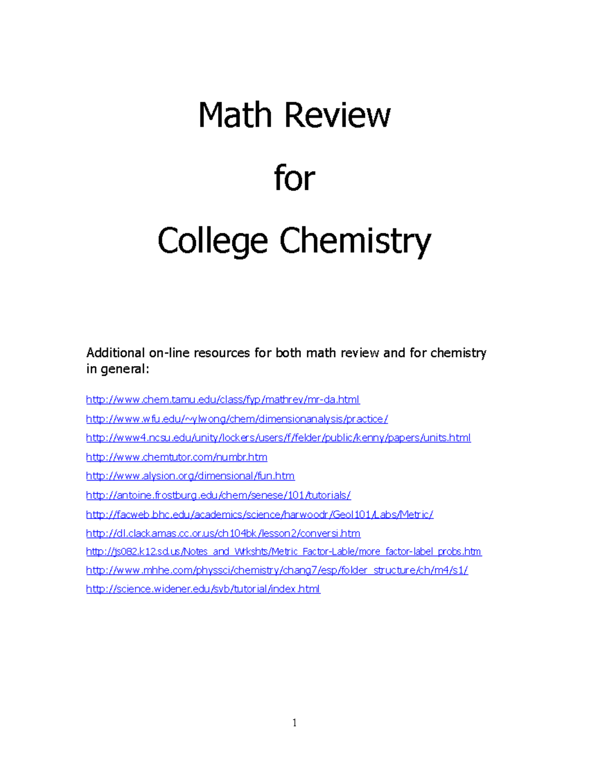 Math Review for College Chemistry: Significant Digits & Notation - Studocu