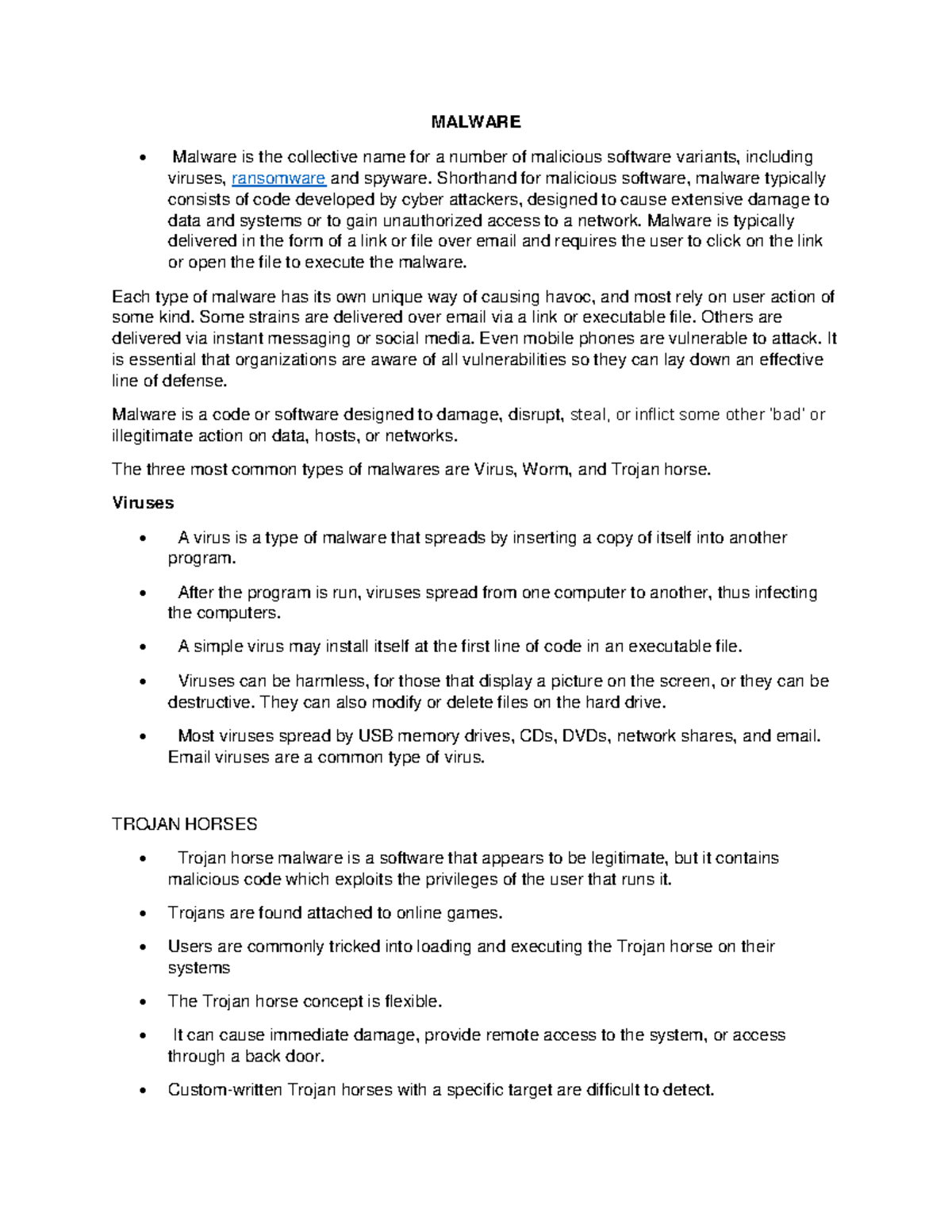 ITC Malware Review: Understanding Types and Threats - Studocu