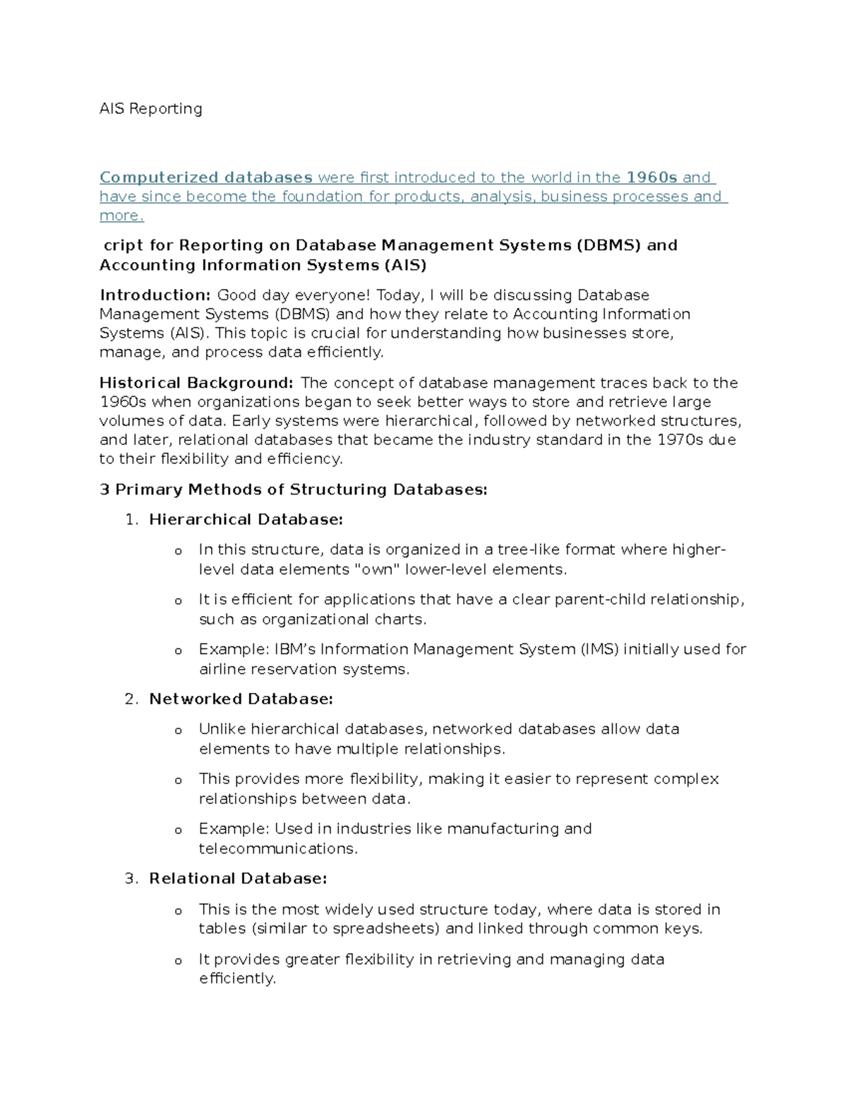 AIS Reporting: Understanding DBMS and Its Impact on Financial Systems ...