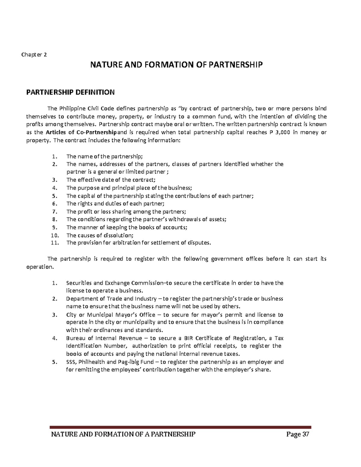 Chapter 2: Nature and Formation of Partnership (Legal Aspects) - Studocu