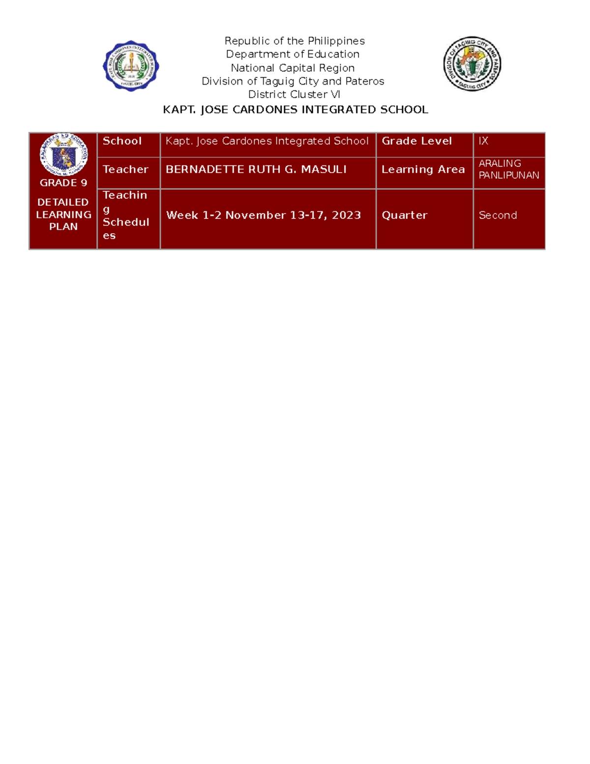 DLP AP Q2 W1 and W2 November 13 to 17 - Republic of the Philippines ...