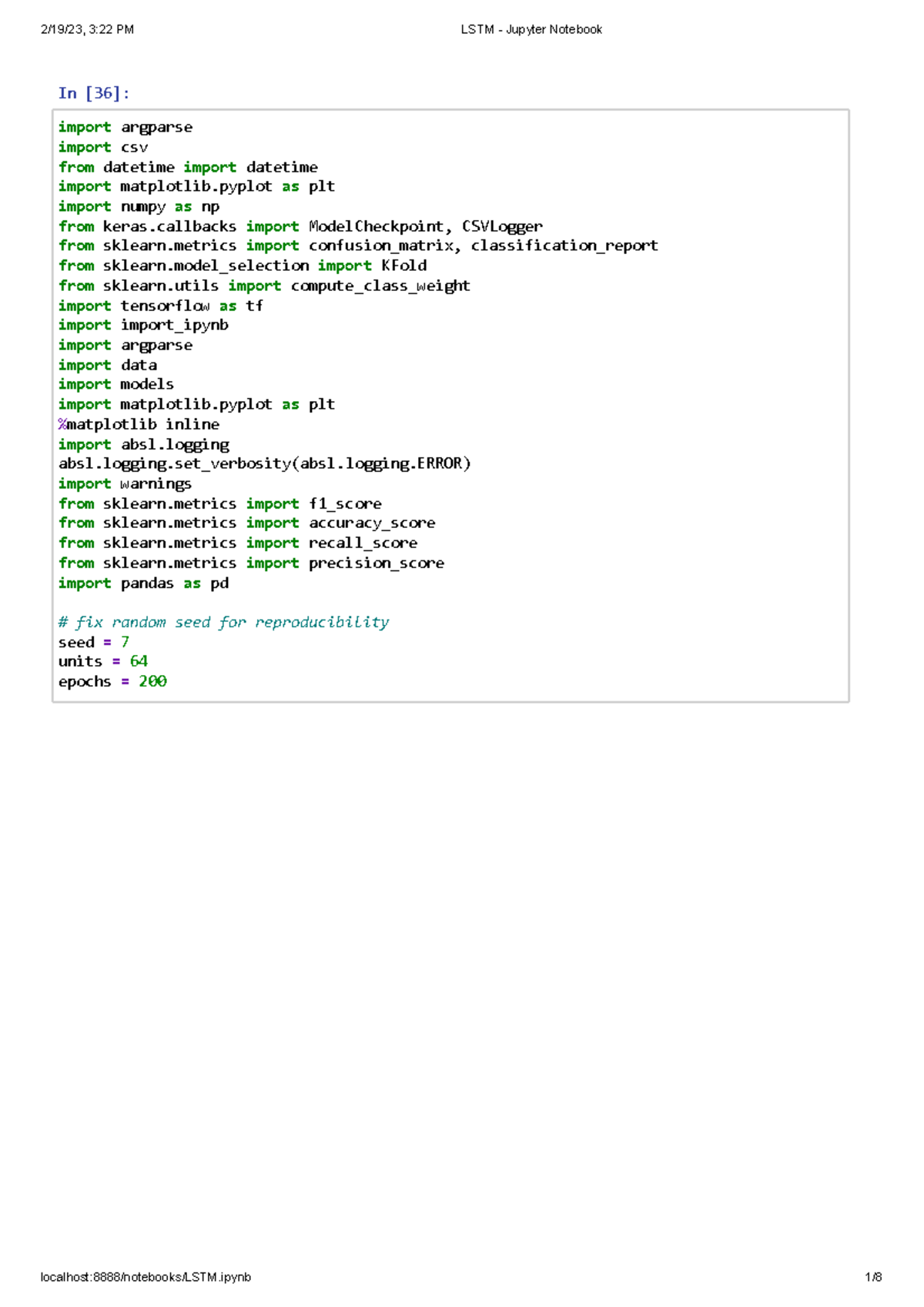 LSTM Model Evaluation and Training - Jupyter Notebook Code - Studocu