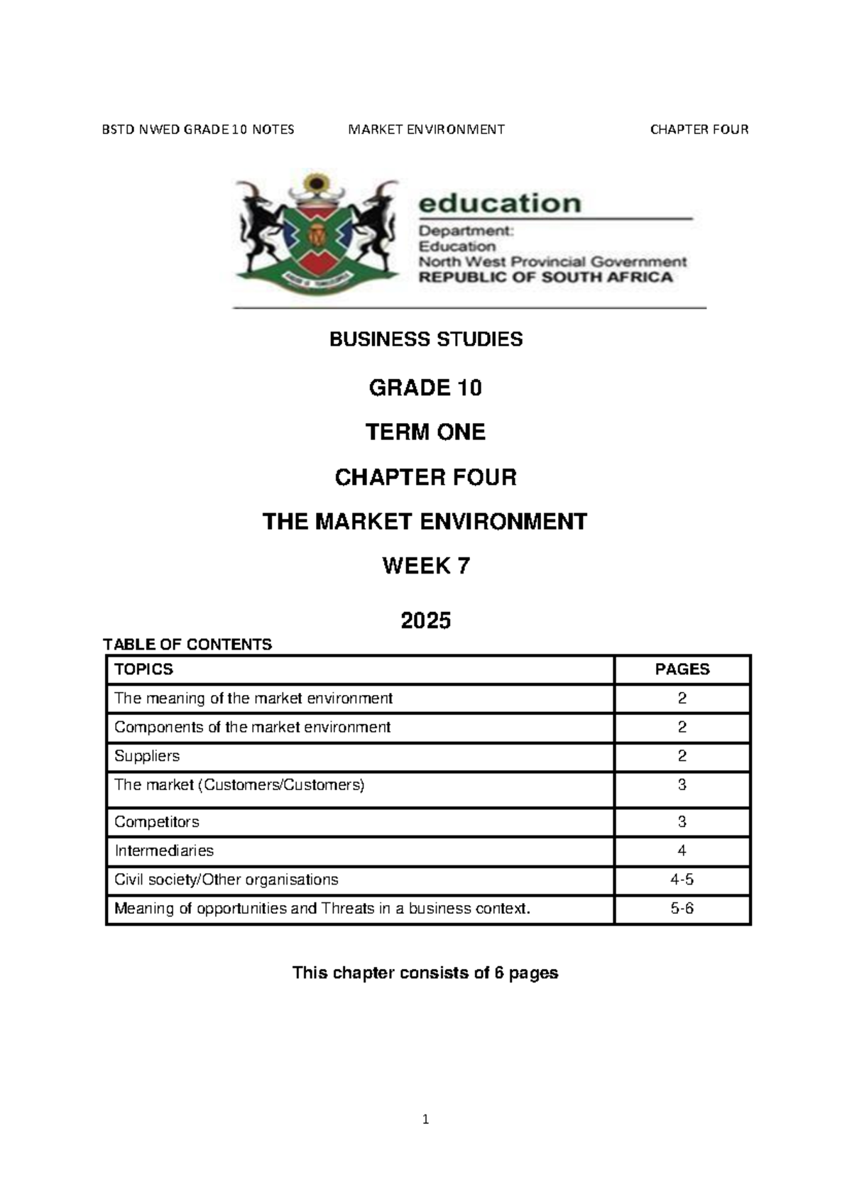 BSTD NWED GRADE 10 NOTES: Market Environment - Chapter 4 Overview - Studocu