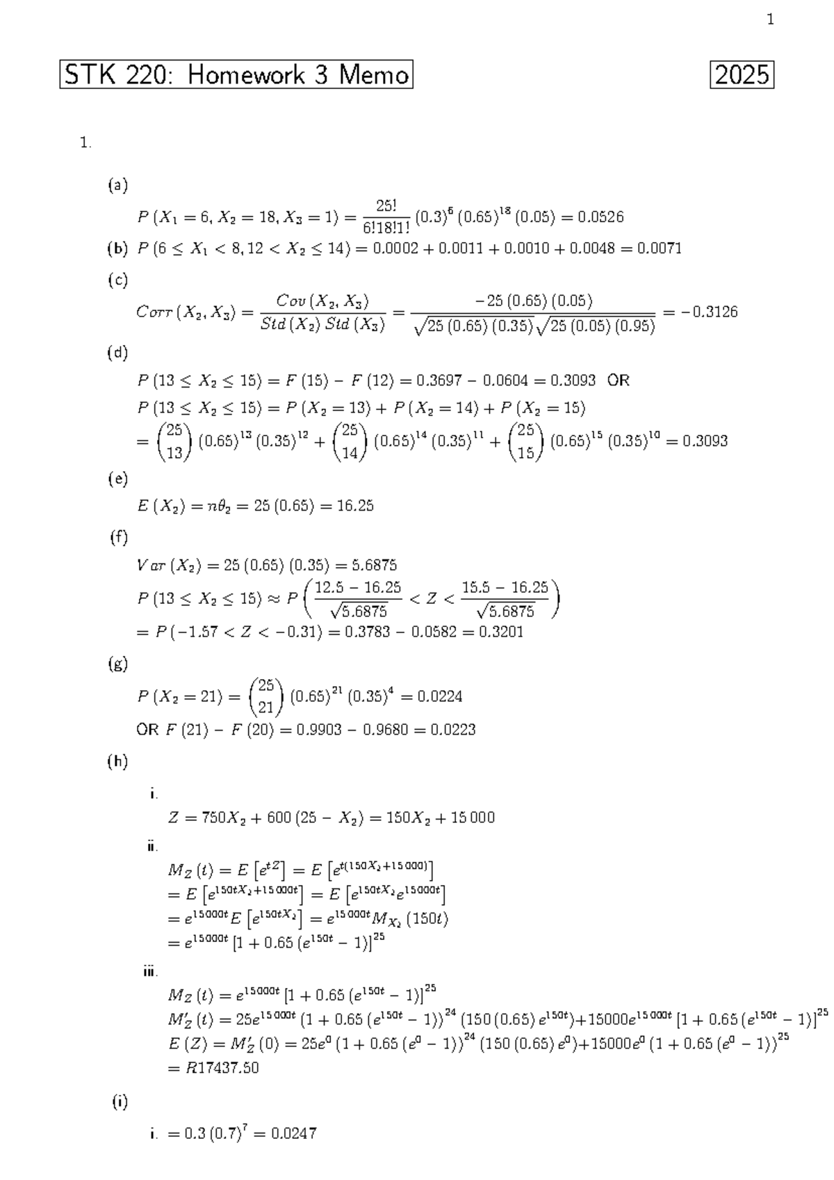 1 STK 220: Homework 3 Memo Analysis and Solutions - Studocu