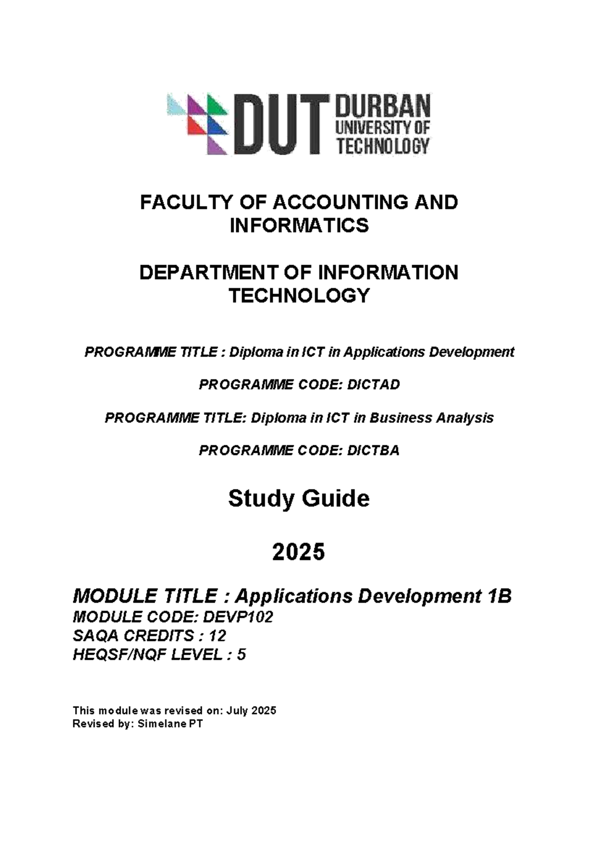 DEVP102 Applications Development 1B Study Guide 2025 - Studocu