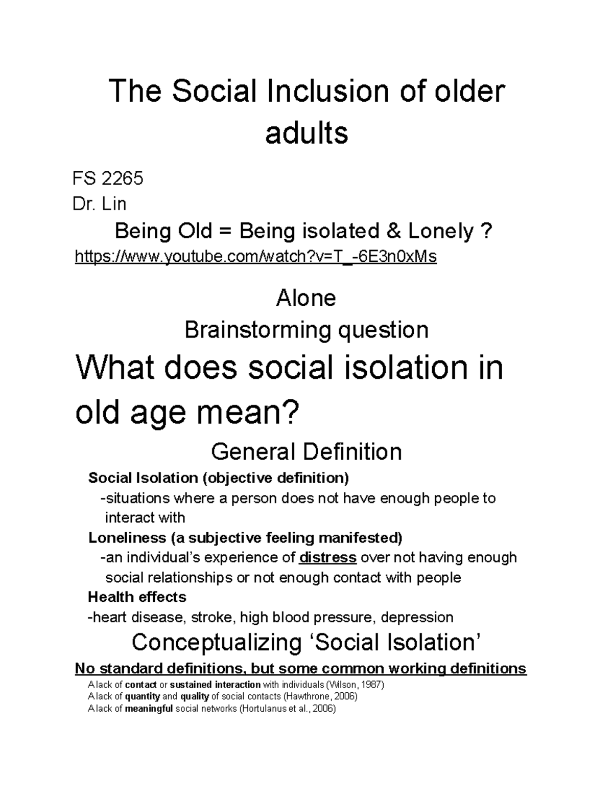 Social Inclusion of Older Adults - FS 2265 Week 6 Notes - Studocu