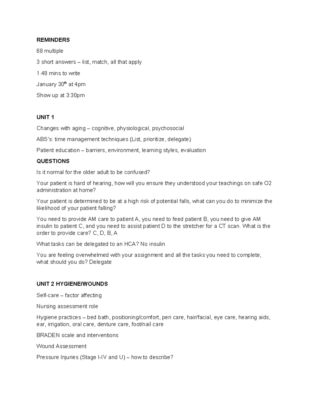 Midterm Review - Nursing 101: Key Concepts and Practice Questions - Studocu