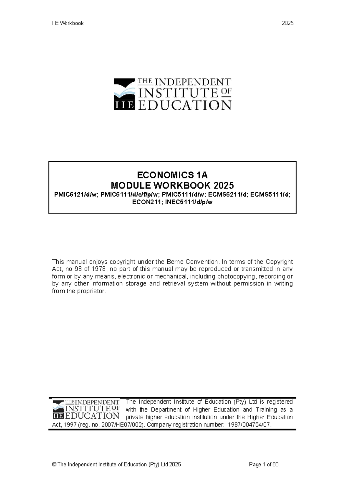 PMIC5111 Economics 1A Module Workbook 2025 - Studocu