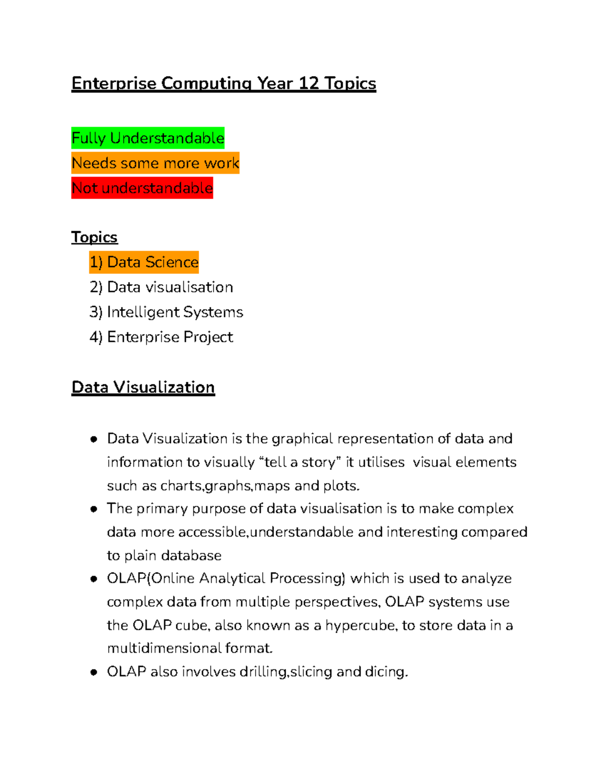 Enterprise Computing Year 12: Data Visualization & OLAP Concepts - Studocu