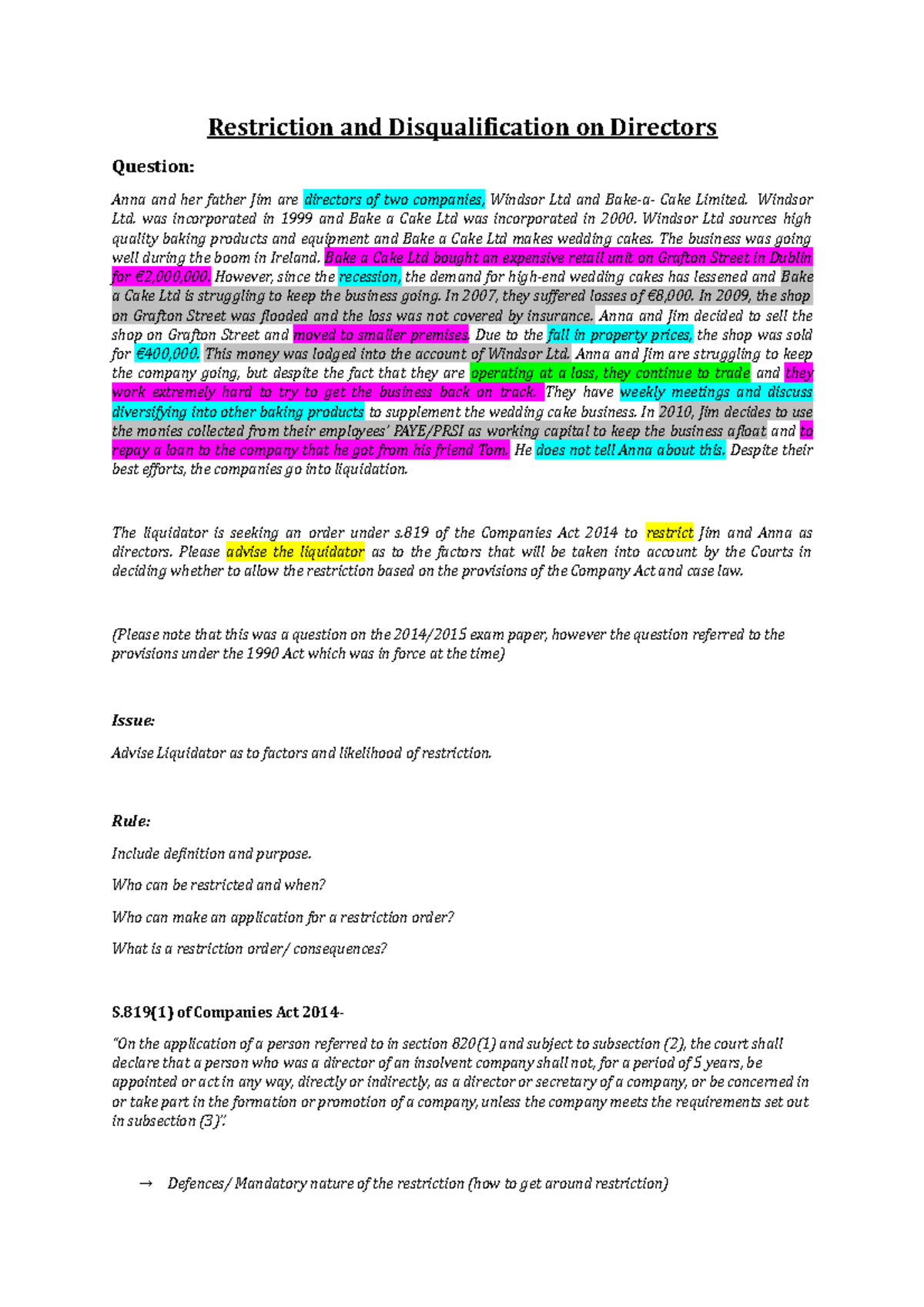 Company Law II - Tutorial 1: Directors' Restrictions ...