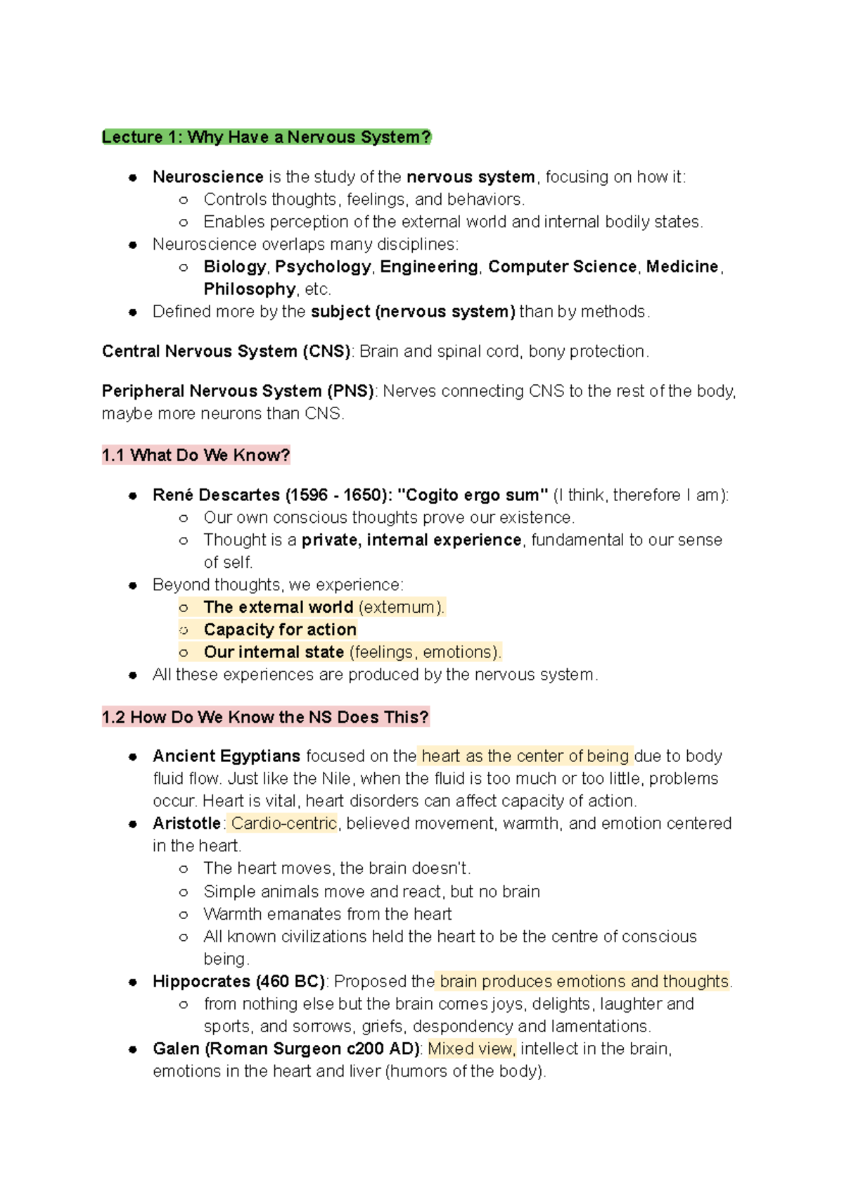Week 1-6 Summary Notes for MST: Understanding the Nervous System - Studocu
