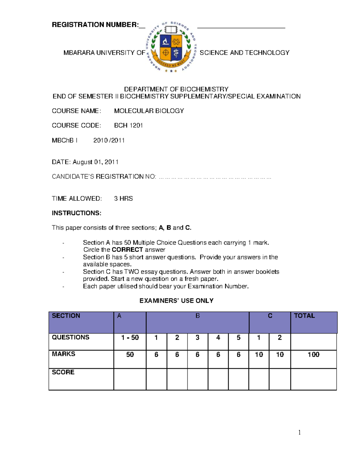 Molecular Biology BCH 1201 Final Exam Questions and Answers - Studocu
