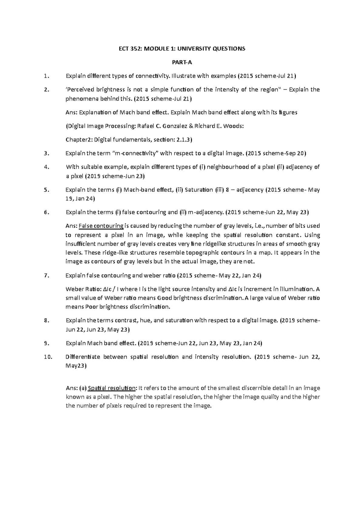 ECT 352: Module 1 Questions on Digital Image Processing Concepts - Studocu