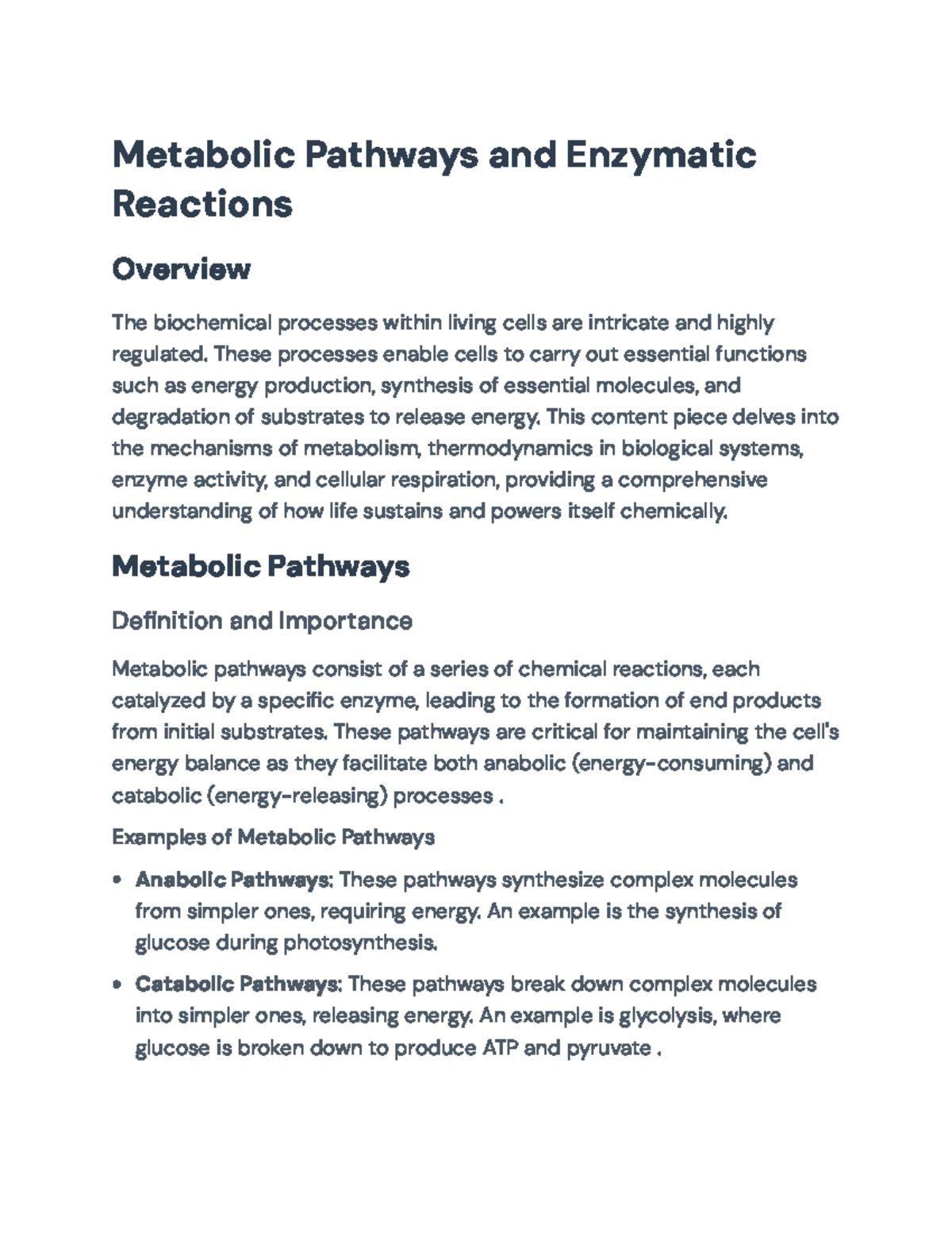 Metabolic Pathways and Enzymatic Reactions Overview for Biochemistry ...
