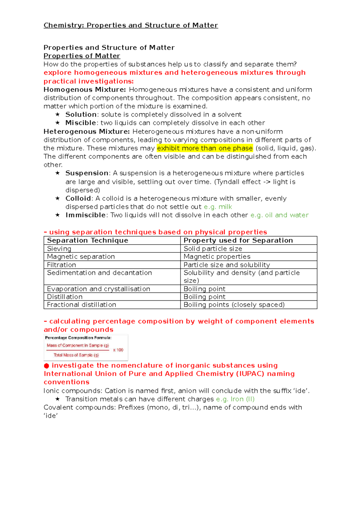 Chemistry MOD 1: Properties & Structure of Matter Notes - Studocu