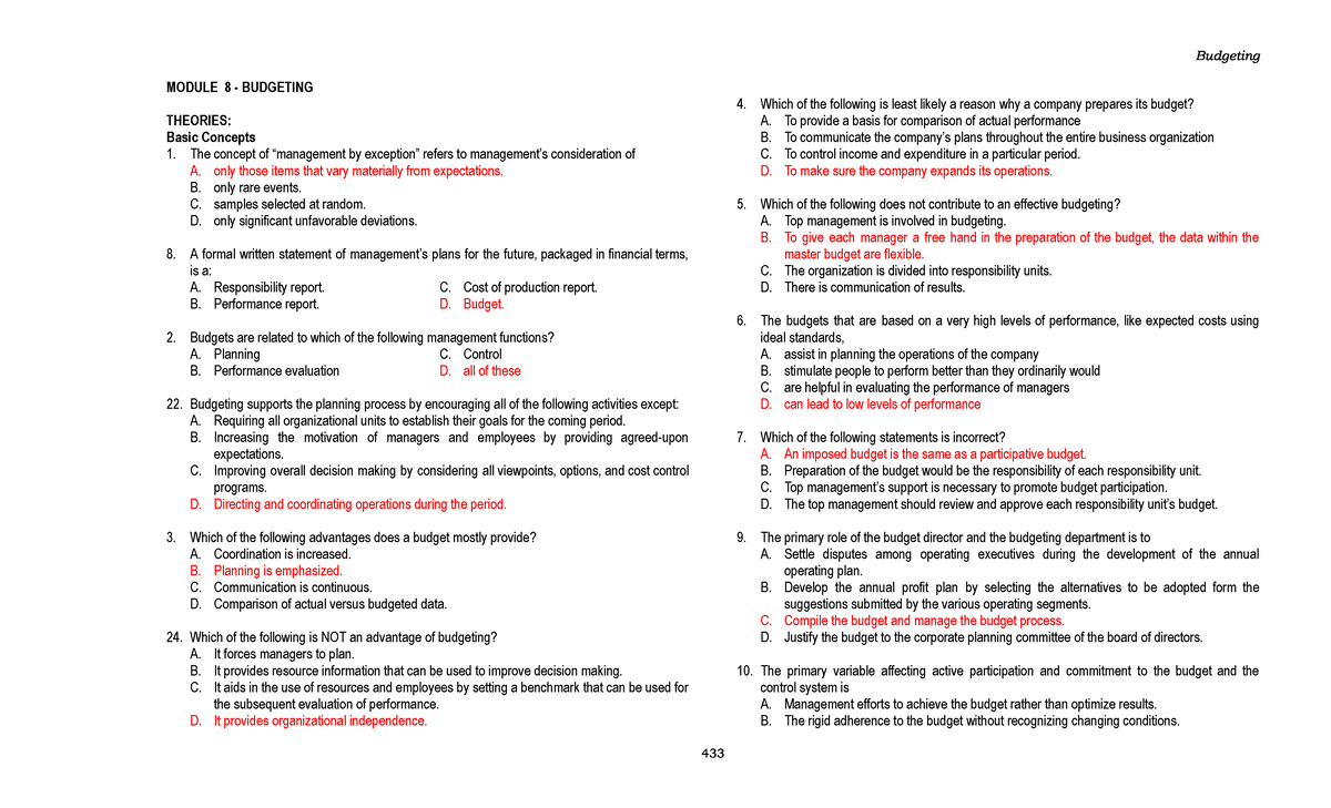 Budgeting Insights and Concepts - Module 8 (X08) - Studocu