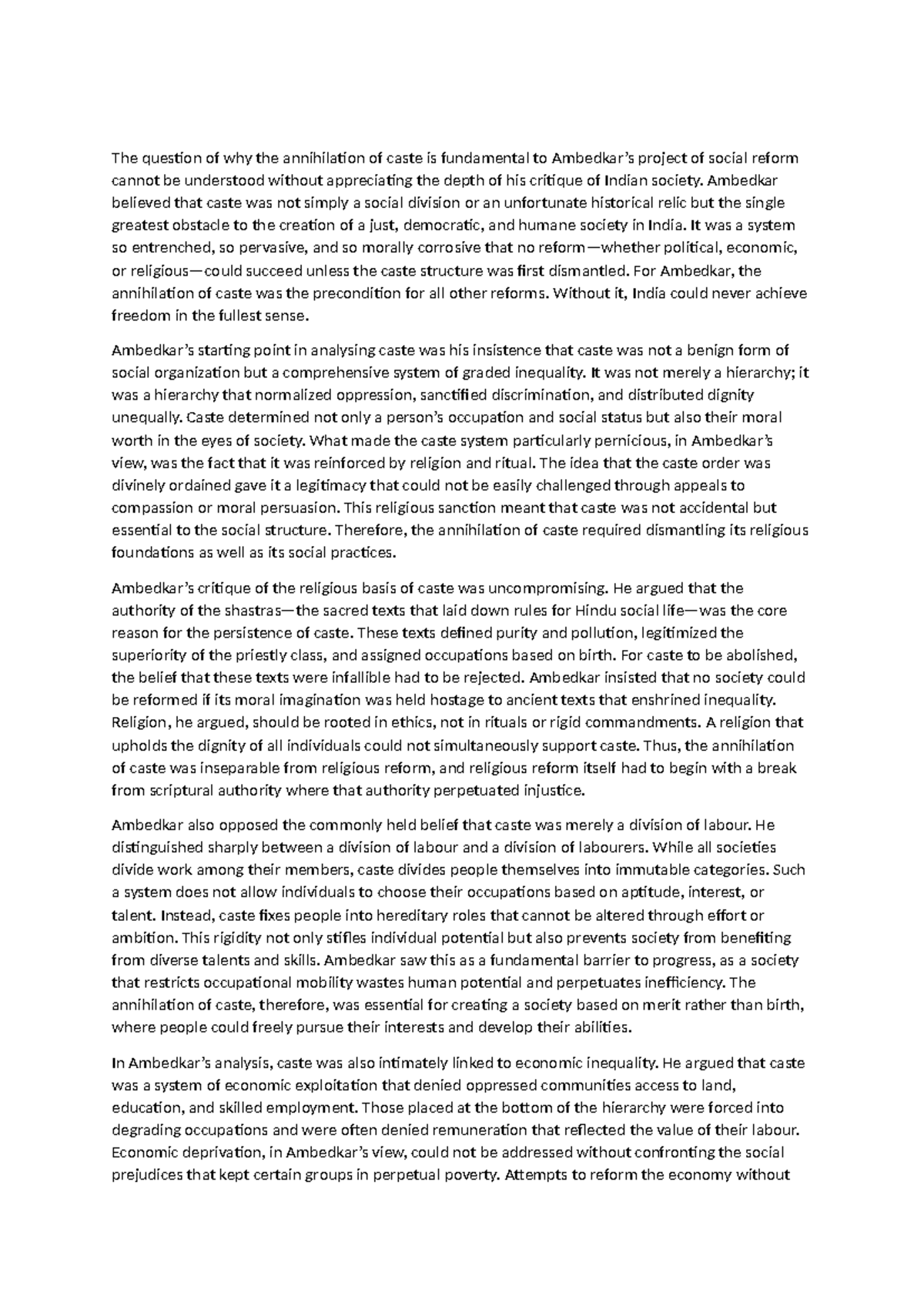 Annihilation of Caste: Ambedkar's Vision for Social Reform - Studocu