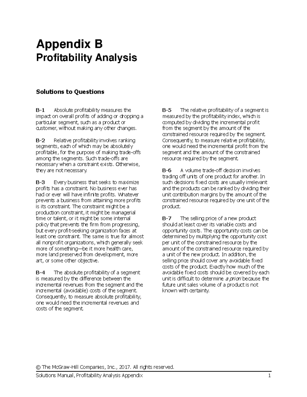 Appendix B Solutions for Managerial Accounting (ACCT 201) - Studocu