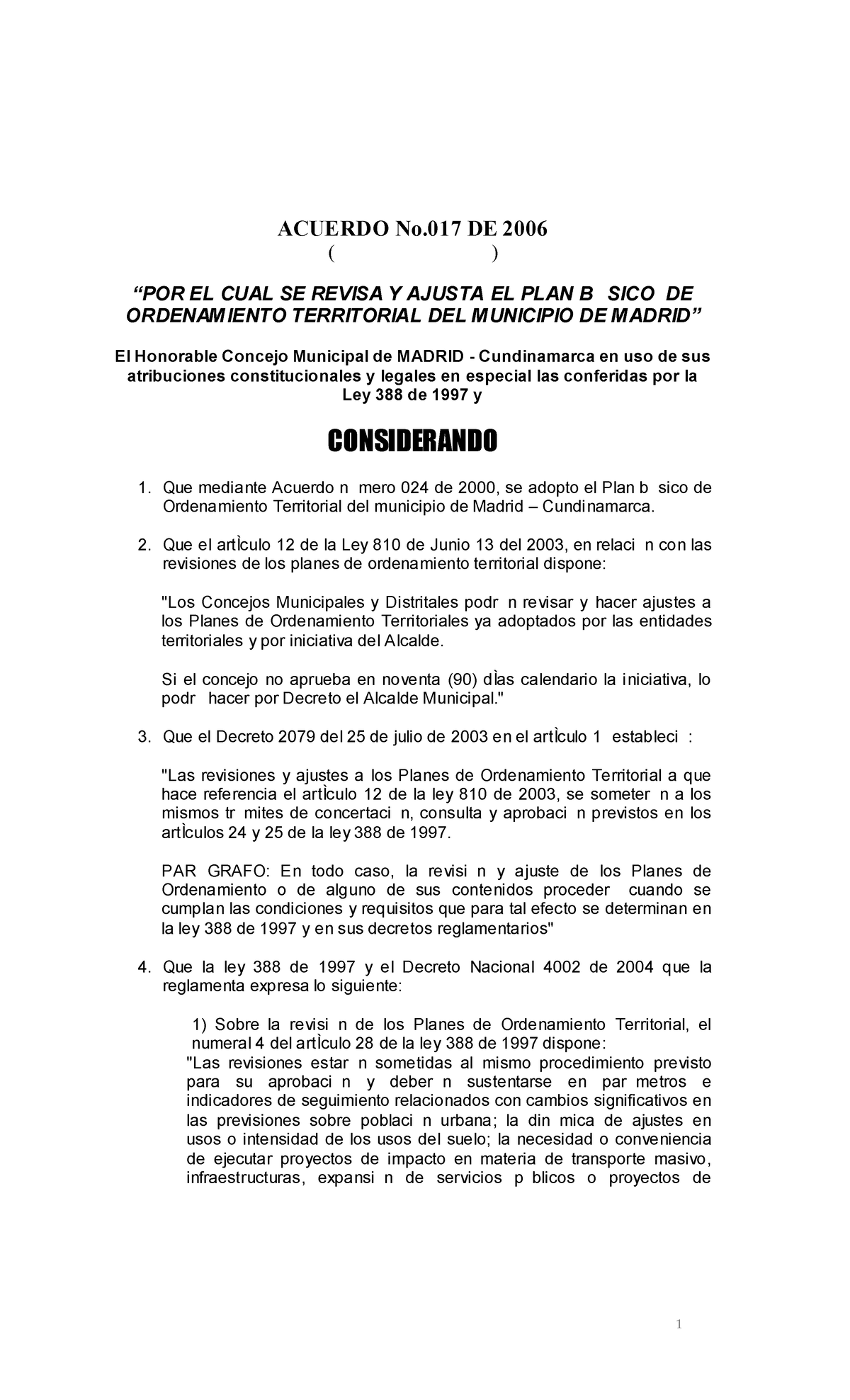 Acuerdo No. 017 de 2006: Revisión y Ajuste del PBOT de Madrid - Studocu