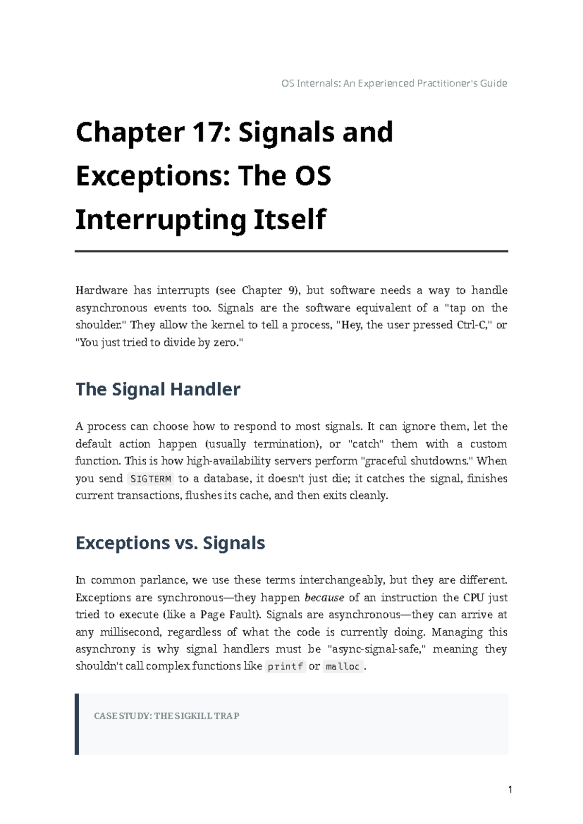OS Internals: Chapter 17 - Signals & Exceptions Explained - Studocu
