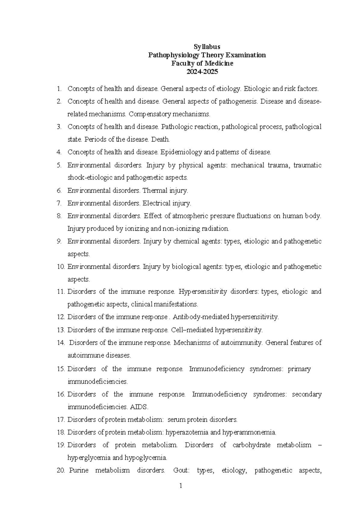 Syllabus Pathophysiology Theory Exam - Faculty of Medicine - Studocu