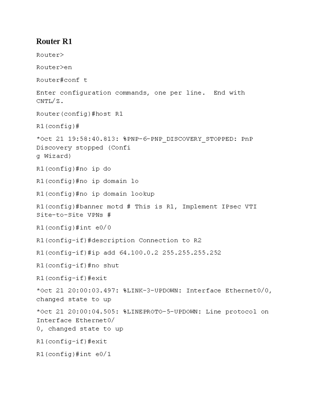 Router Configuration and IPsec VTI Setup for R1, R2, R3 - Studocu