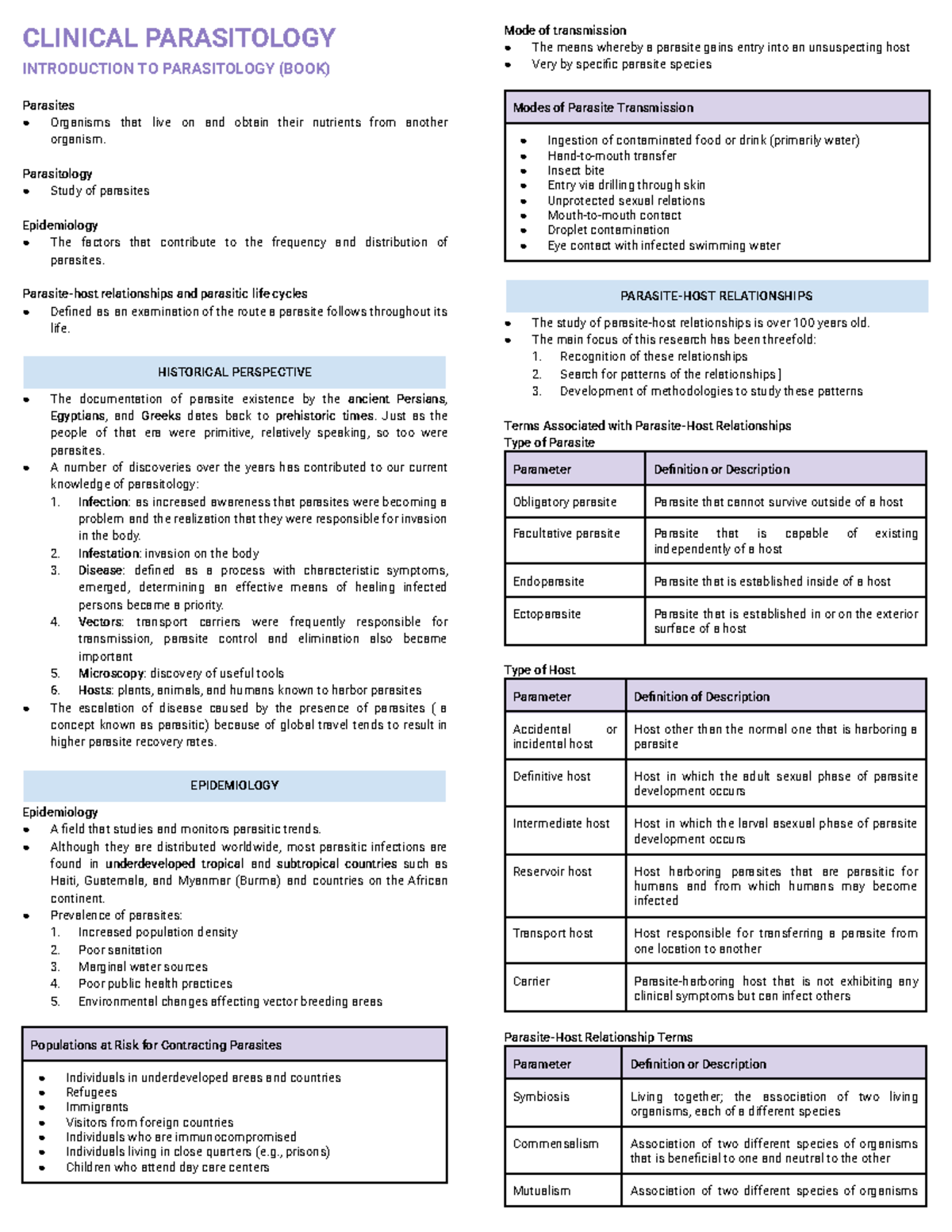 PARA LEC - Prelims - CLINICAL PARASITOLOGY INTRODUCTION TO PARASITOLOGY ...