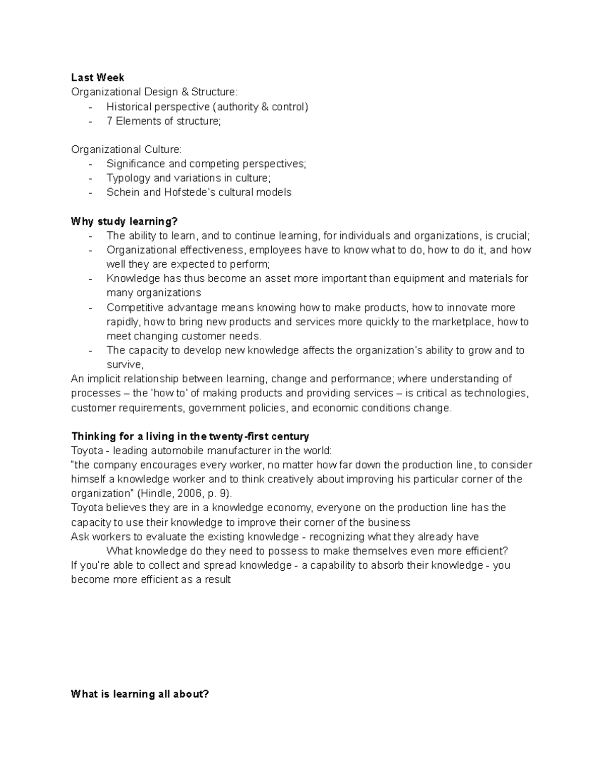 Lecture 4 - Organizational Learning - Last Week Organizational Design ...