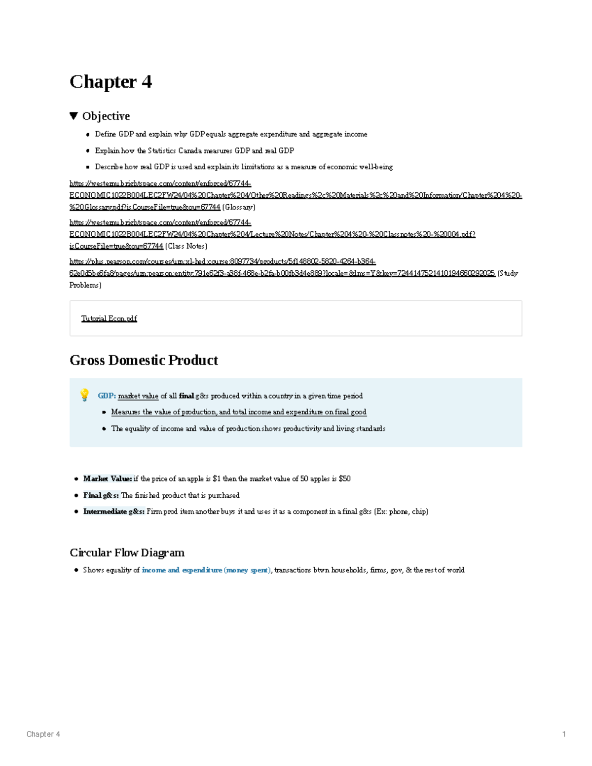 CH 4 - Econ Macro - Chapter 4 Objective Define GDP and explain why GDP ...