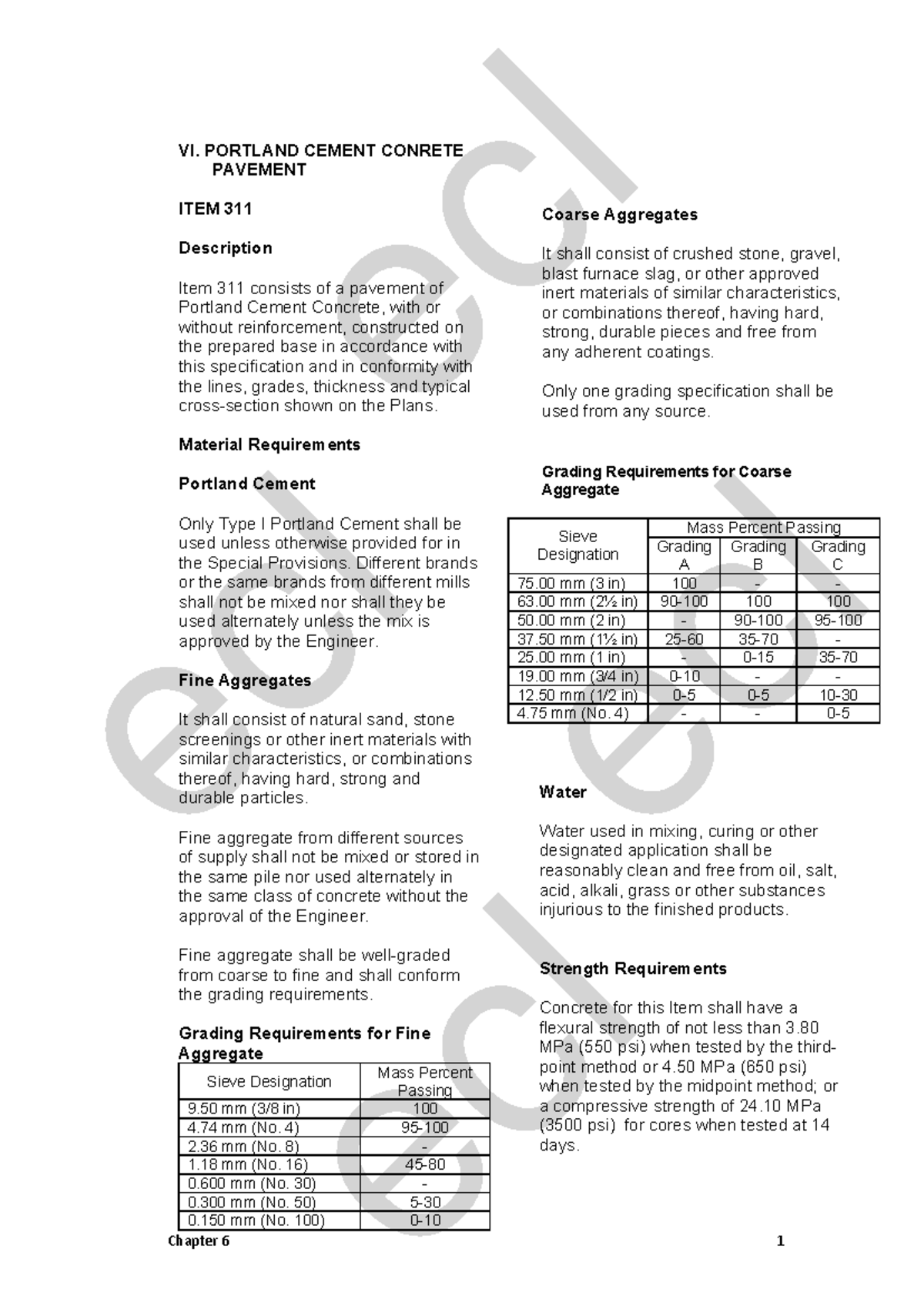 Chap 6 Item 311 PCCP - Coarse Aggregates & Concrete Specifications ...