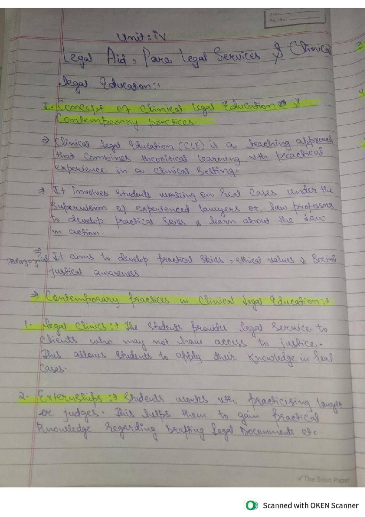 Legal Aid Unit IV - Clinical Legal Education & Paralegal Services Notes ...