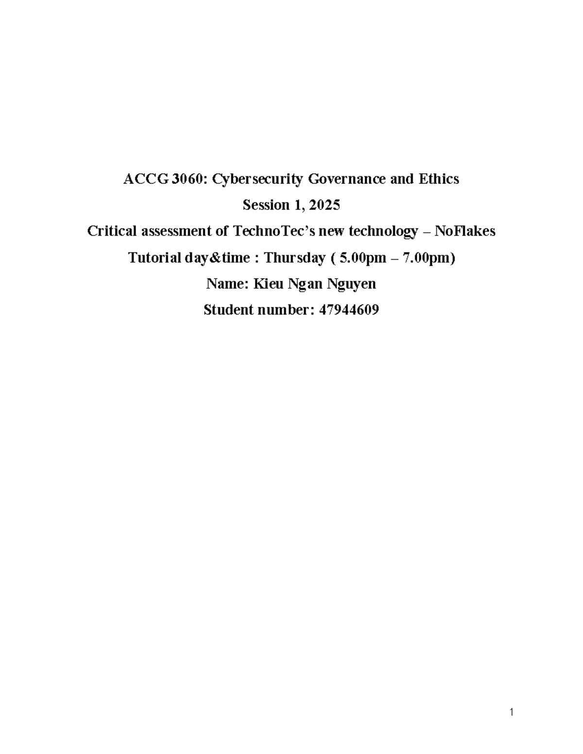 ACCG 3060: Critical Assessment of NoFlake's Cybersecurity Risks and ...