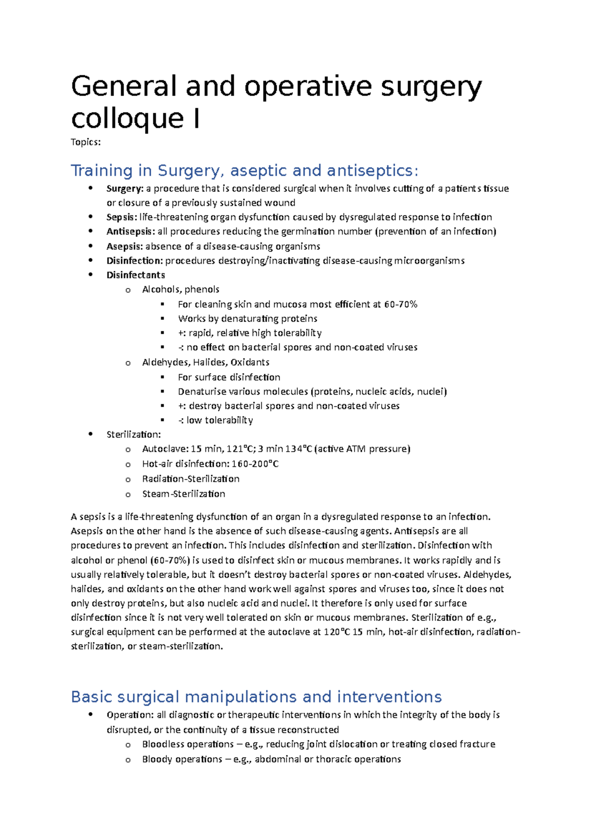 General and Operative Surgery Colloquium I - Key Concepts Overview ...