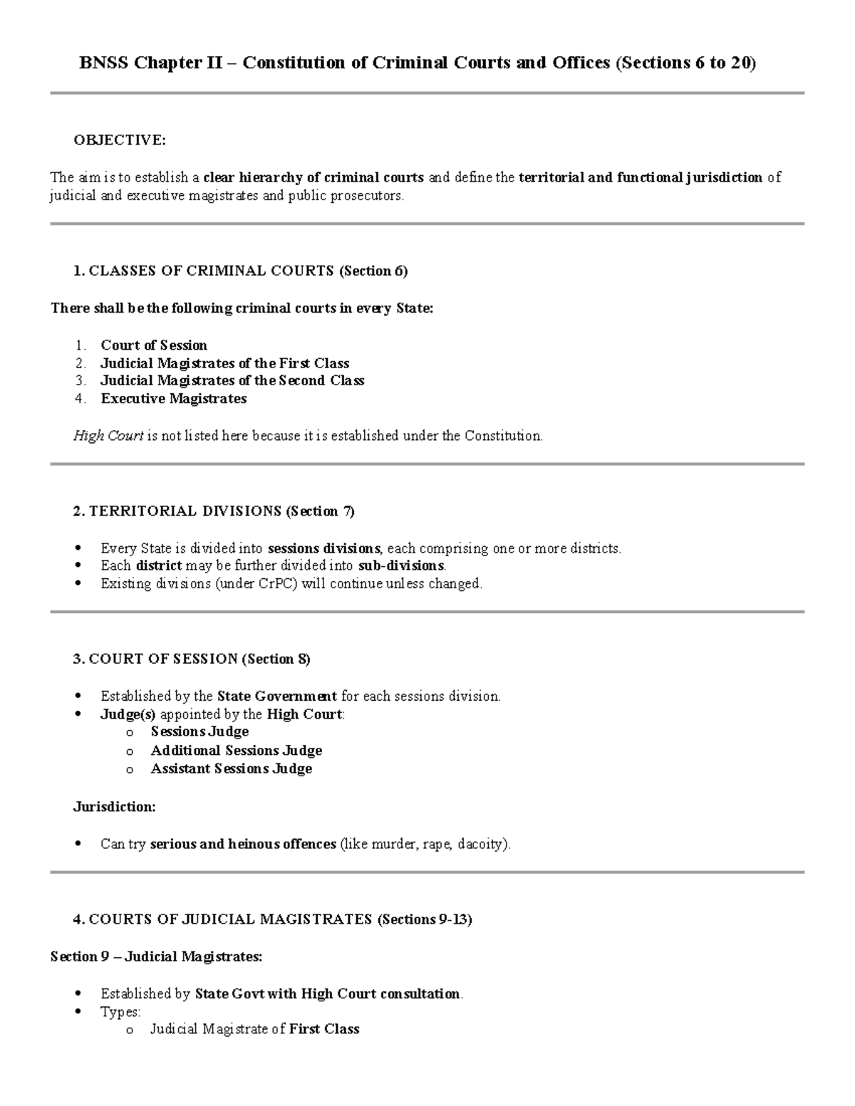 BNSS Chapter II: Constitution of Criminal Courts & Jurisdiction ...