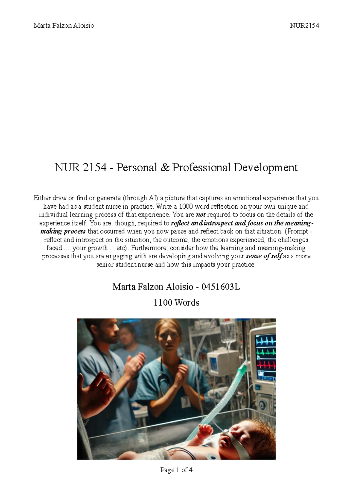 NUR2154 Personal & Professional Development: Reflecting on Patient Care ...