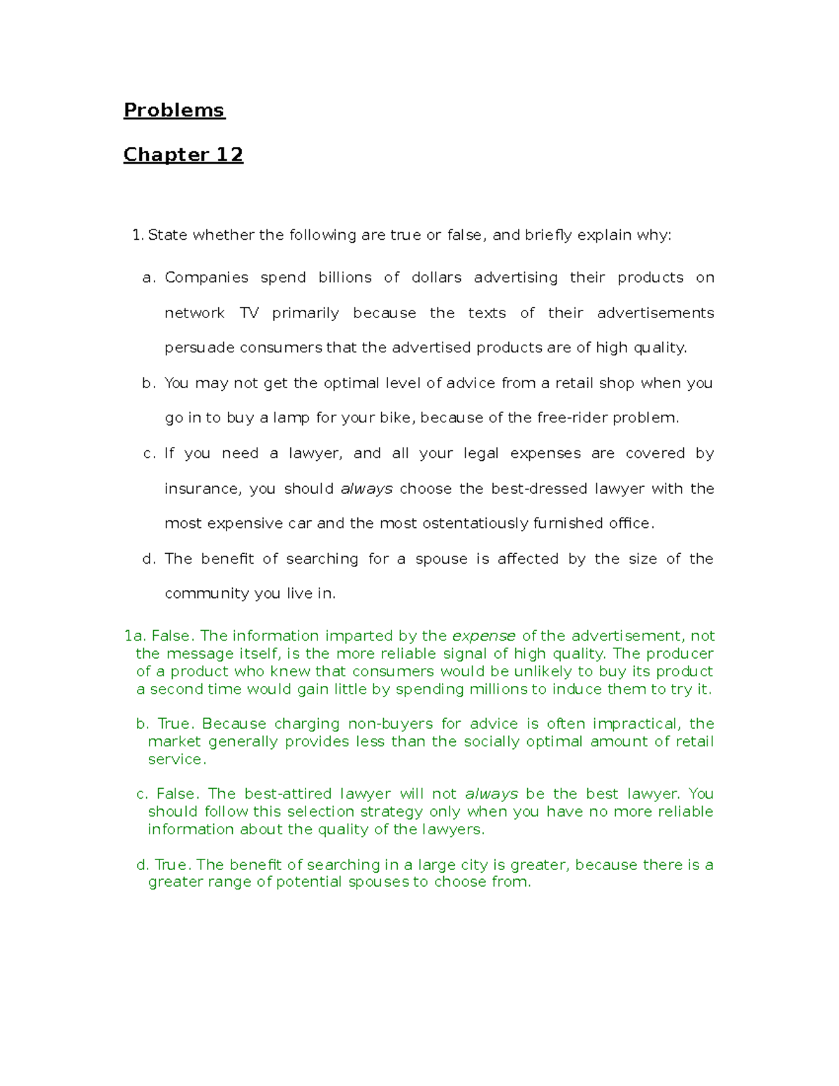 Economic Concepts and Problem Solutions - Chapter 12 Summary - Studocu