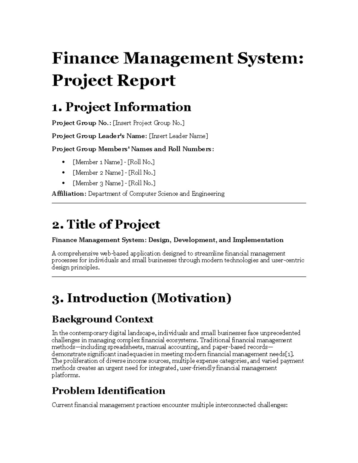 Finance Management System (FMS): Comprehensive Project Report - Studocu